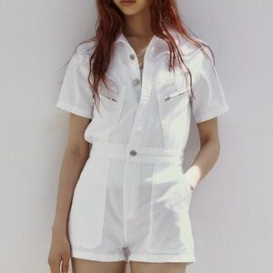 Zara White Cotton Utility Romper Size Small